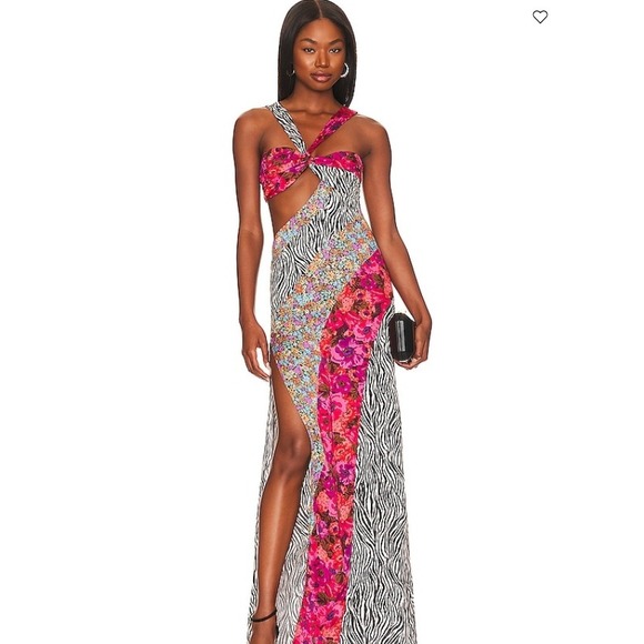 NWT For Love & Lemons Rita Maxi Dress Small Cutout Halter Zebra‎ Floral Slit